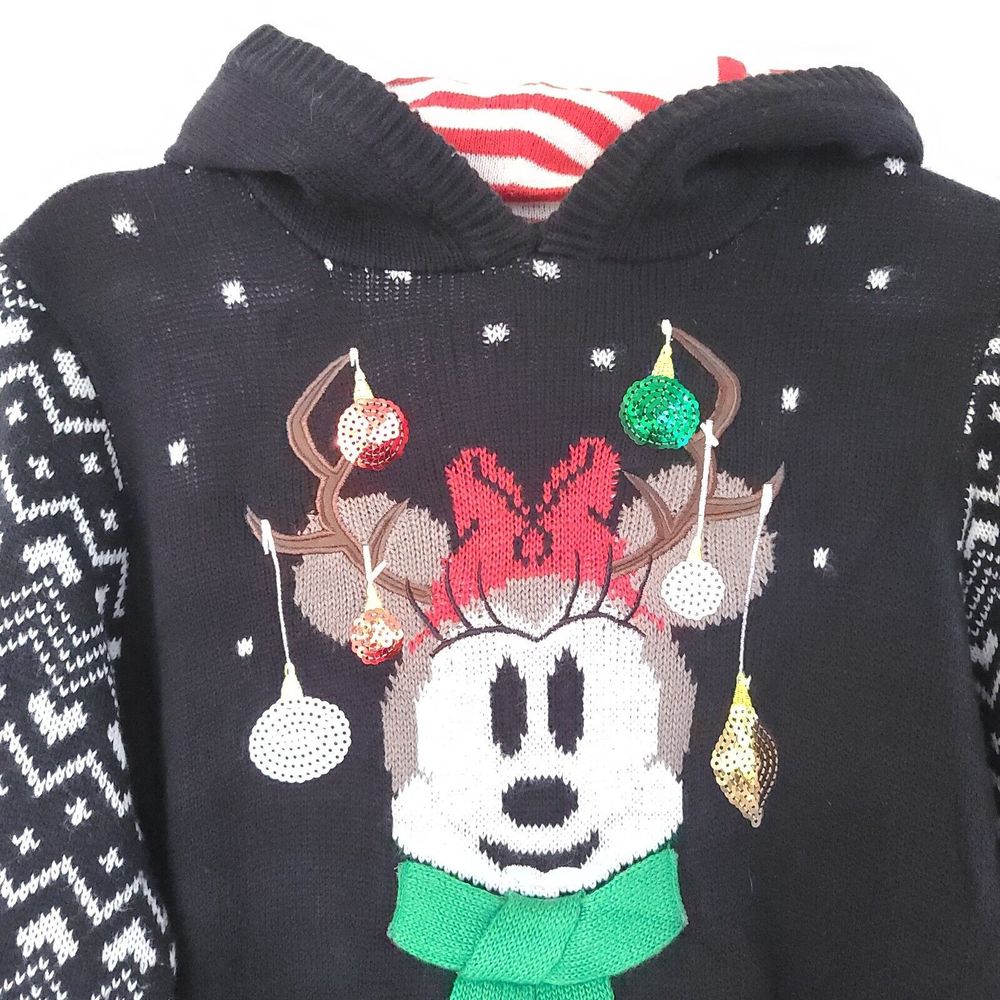 Disney Parks Ugly Christmas Sweater Hoodie Dress Womans Large Minnie Mouse Ears - Picture 2 of 16